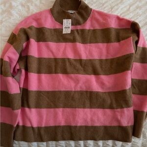 J. Crew Pink and Brown Striped Turtleneck Sweater